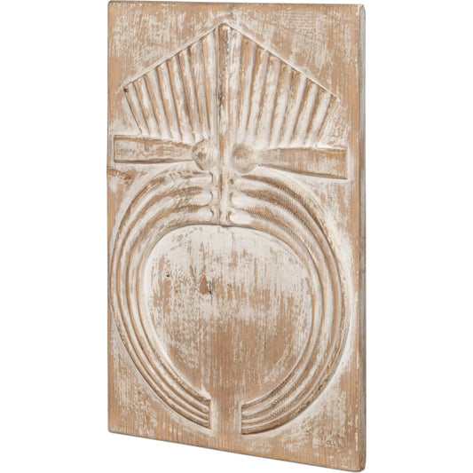 Rupert Carved Panel by Sarreid Ltd. in natural. Made from reclaimed pine wood in a unique style.