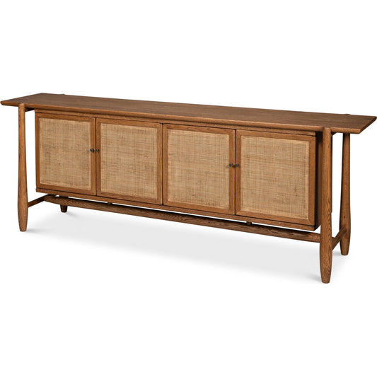 Nido 4 Door Rattan Sideboard by Sarreid Ltd. in natural. Made from reclaimed oak wood in a unique style.