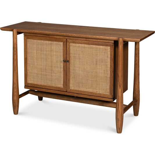 Nido 2 Door Rattan Sideboard by Sarreid Ltd. in natural. Made from reclaimed oak wood in a unique style.