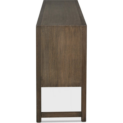 Dice 4 Door Sideboard by Sarreid Ltd. in brown. Made from reclaimed beech wood in a unique style.
