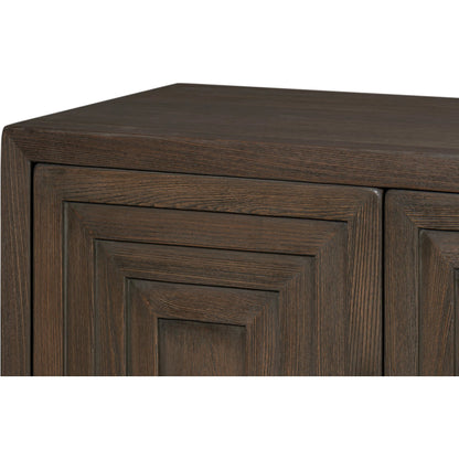 Dice 4 Door Sideboard by Sarreid Ltd. in brown. Made from reclaimed beech wood in a unique style.