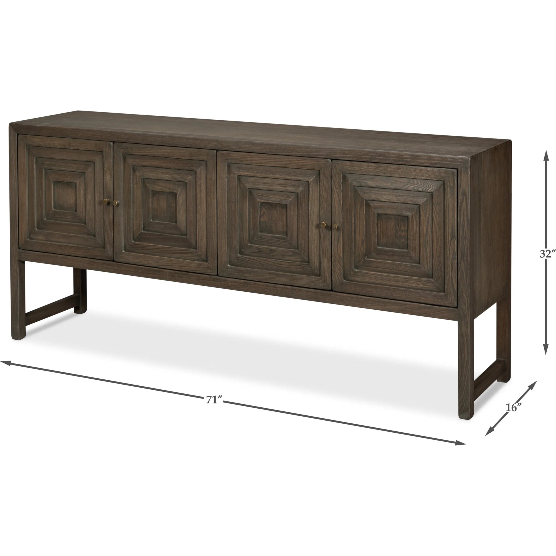 Dice 4 Door Sideboard by Sarreid Ltd. in brown. Made from reclaimed beech wood in a unique style.