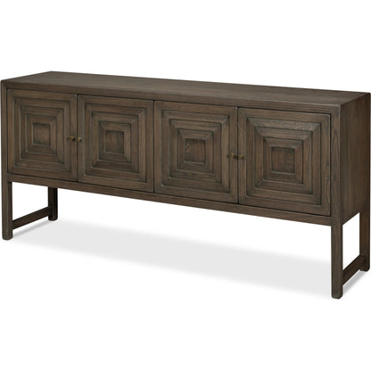 Dice 4 Door Sideboard by Sarreid Ltd. in brown. Made from reclaimed beech wood in a unique style.