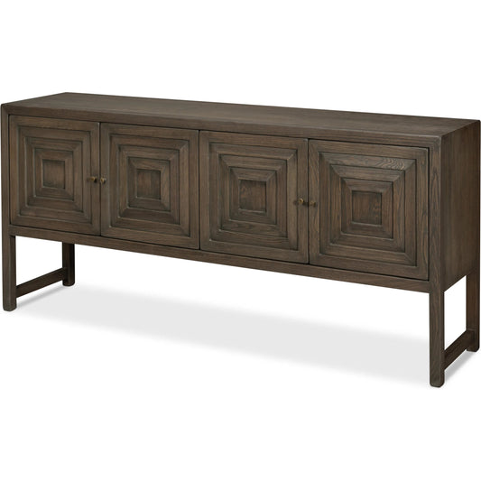 Dice 4 Door Sideboard by Sarreid Ltd. in brown. Made from reclaimed beech wood in a unique style.