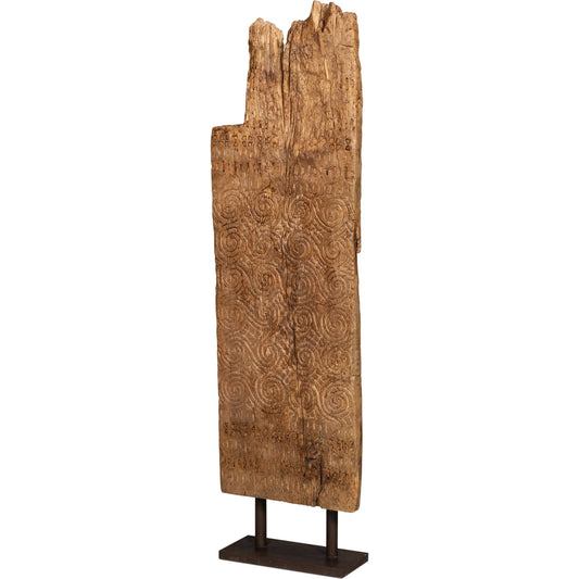 O'Kelly Wood Carved Panel by Sarreid Ltd. in natural. Made from reclaimed pine wood & metal in a unique style.