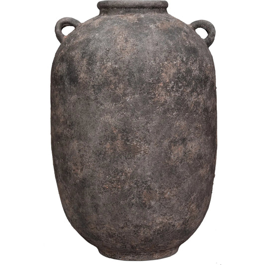 De Velde Decorative Pot by Sarreid Ltd. in mottled black, terra cotta. Made from pottery in a unique style.