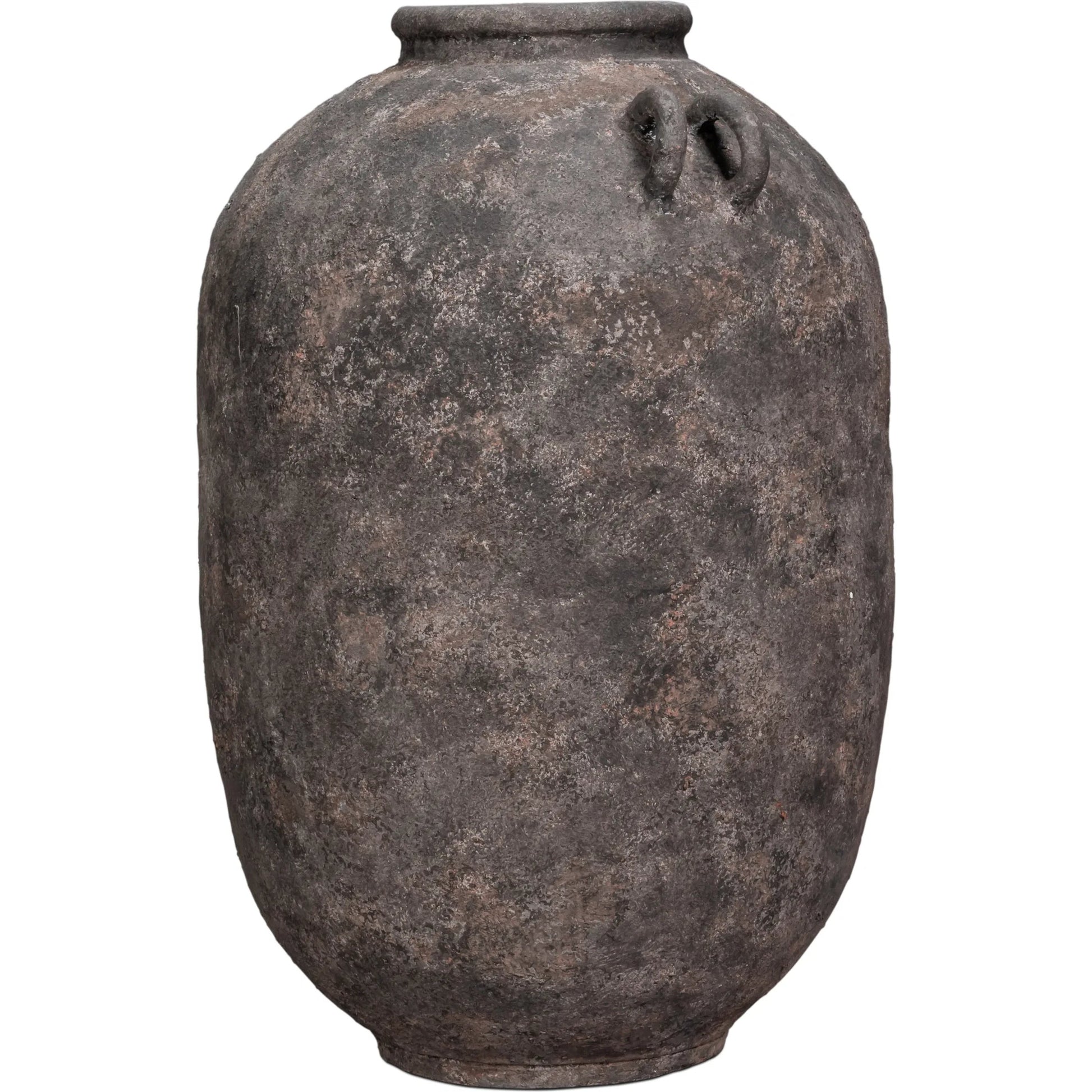 De Velde Decorative Pot by Sarreid Ltd. in mottled black, terra cotta. Made from pottery in a unique style.