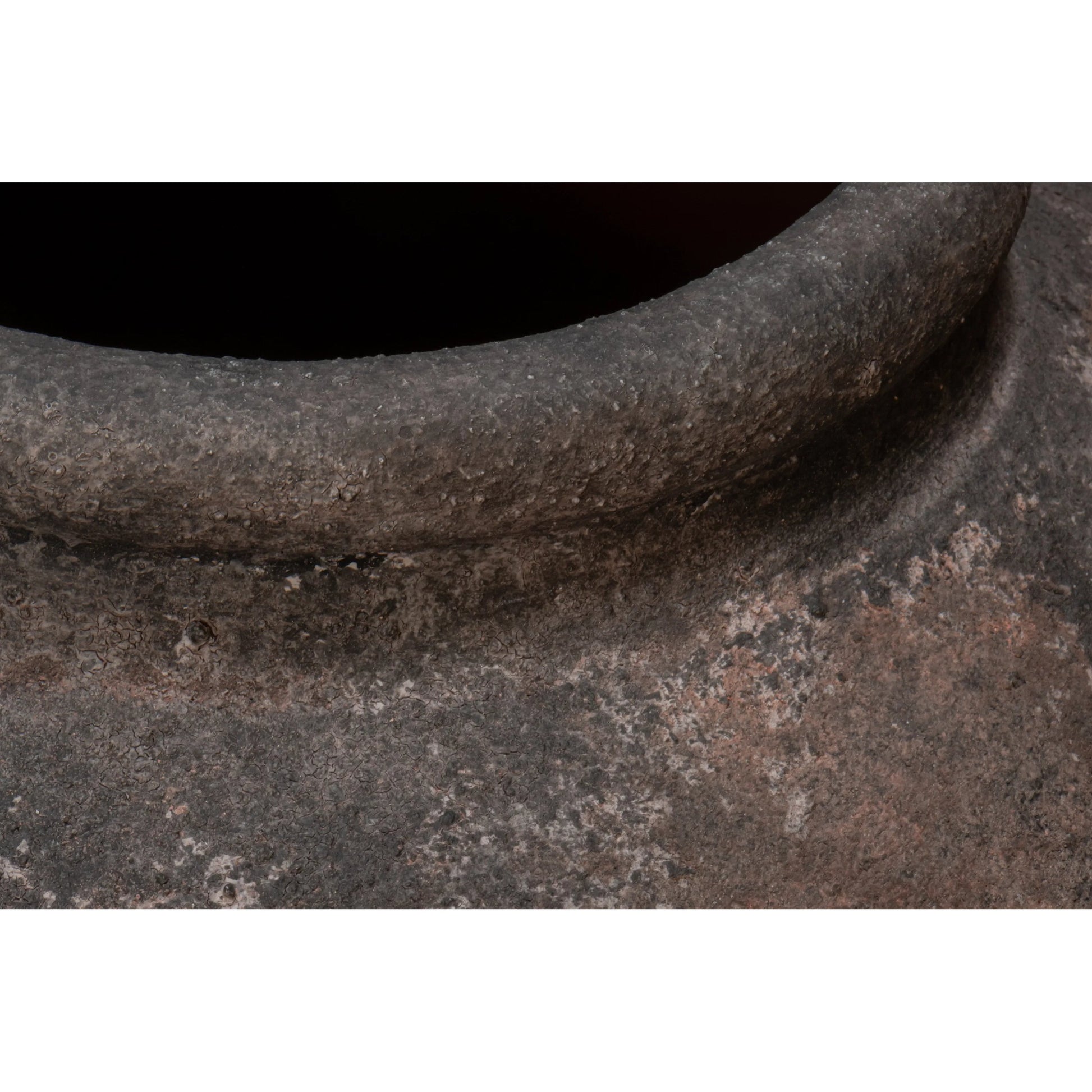 De Velde Decorative Pot by Sarreid Ltd. in mottled black, terra cotta. Made from pottery in a unique style.