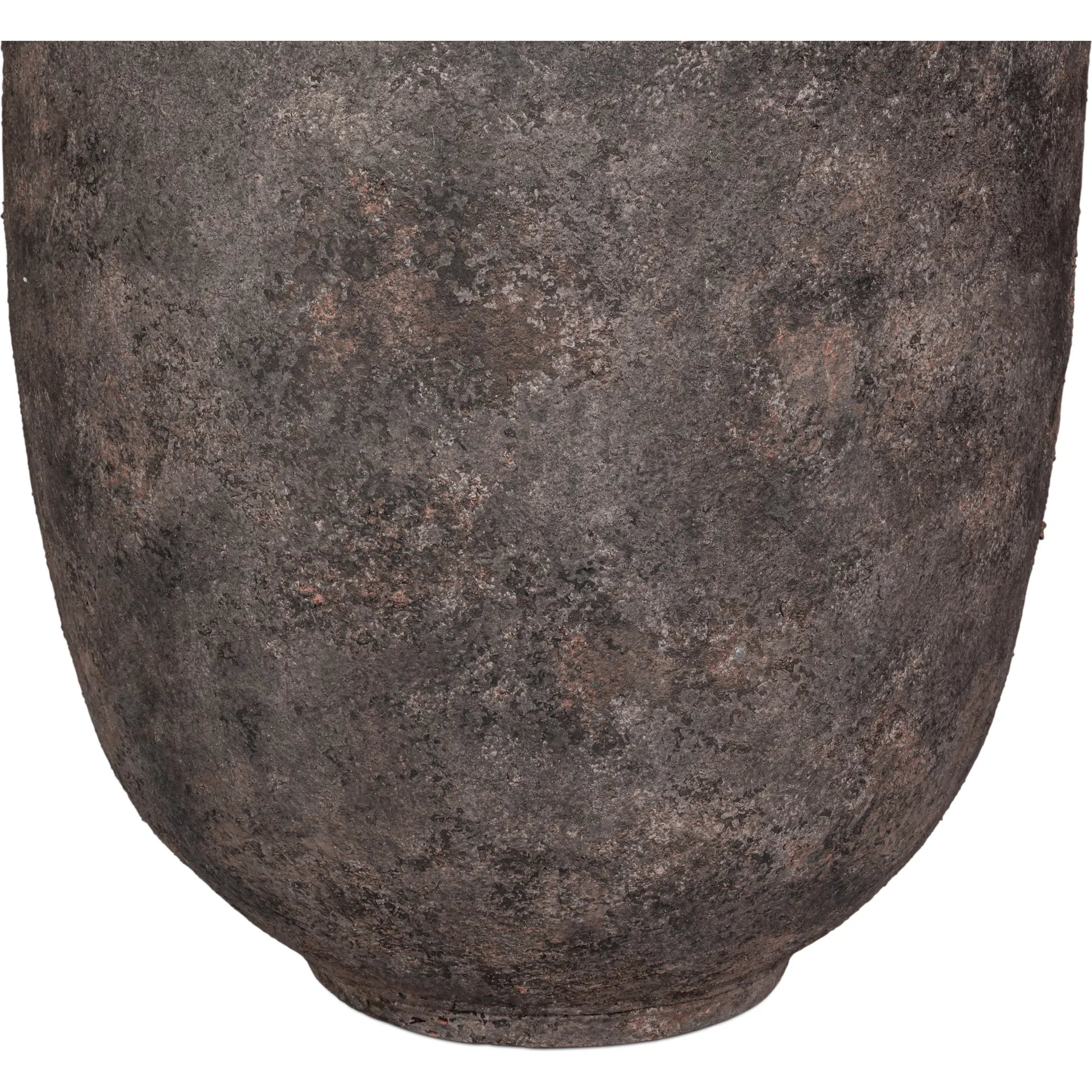 De Velde Decorative Pot by Sarreid Ltd. in mottled black, terra cotta. Made from pottery in a unique style.