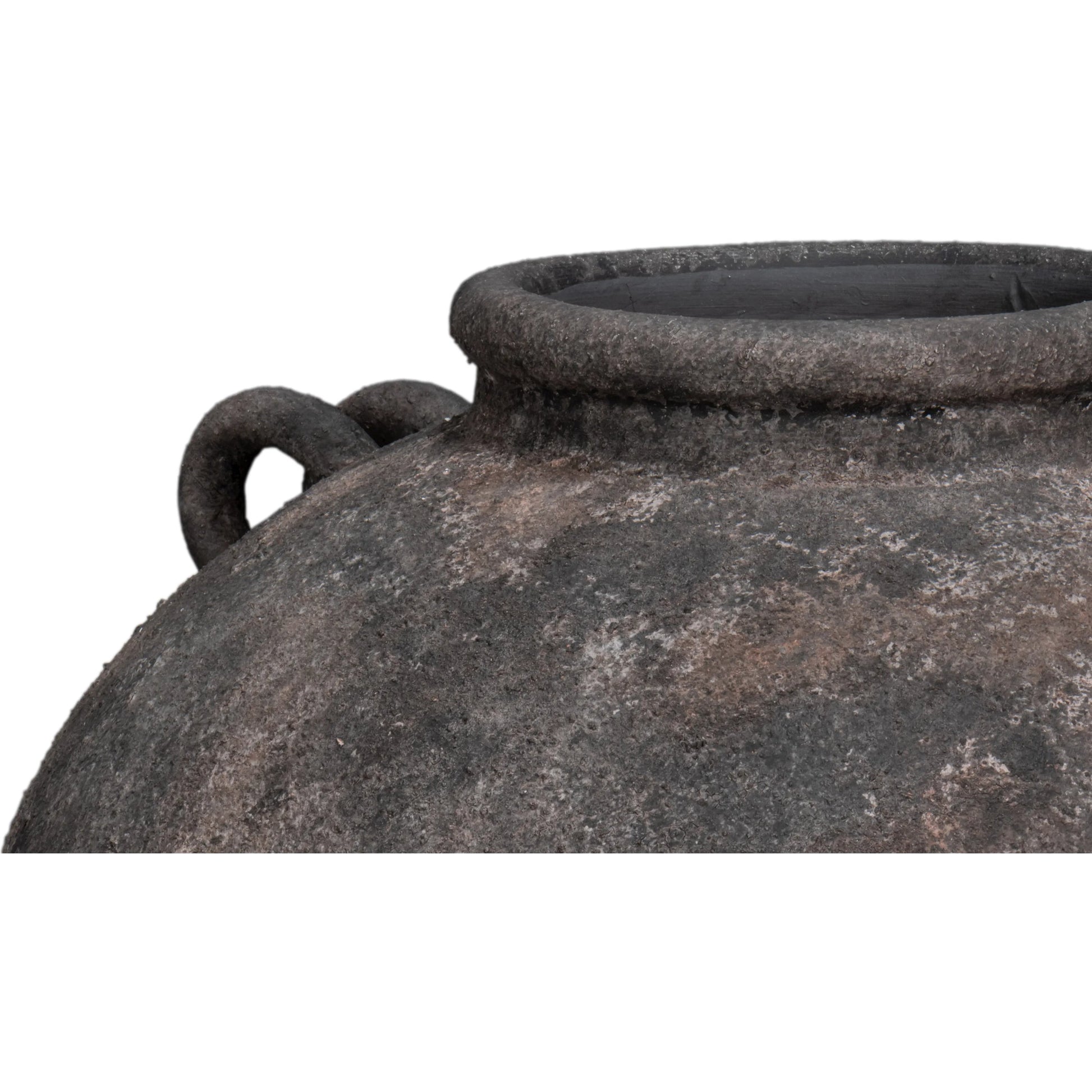 De Velde Decorative Pot by Sarreid Ltd. in mottled black, terra cotta. Made from pottery in a unique style.