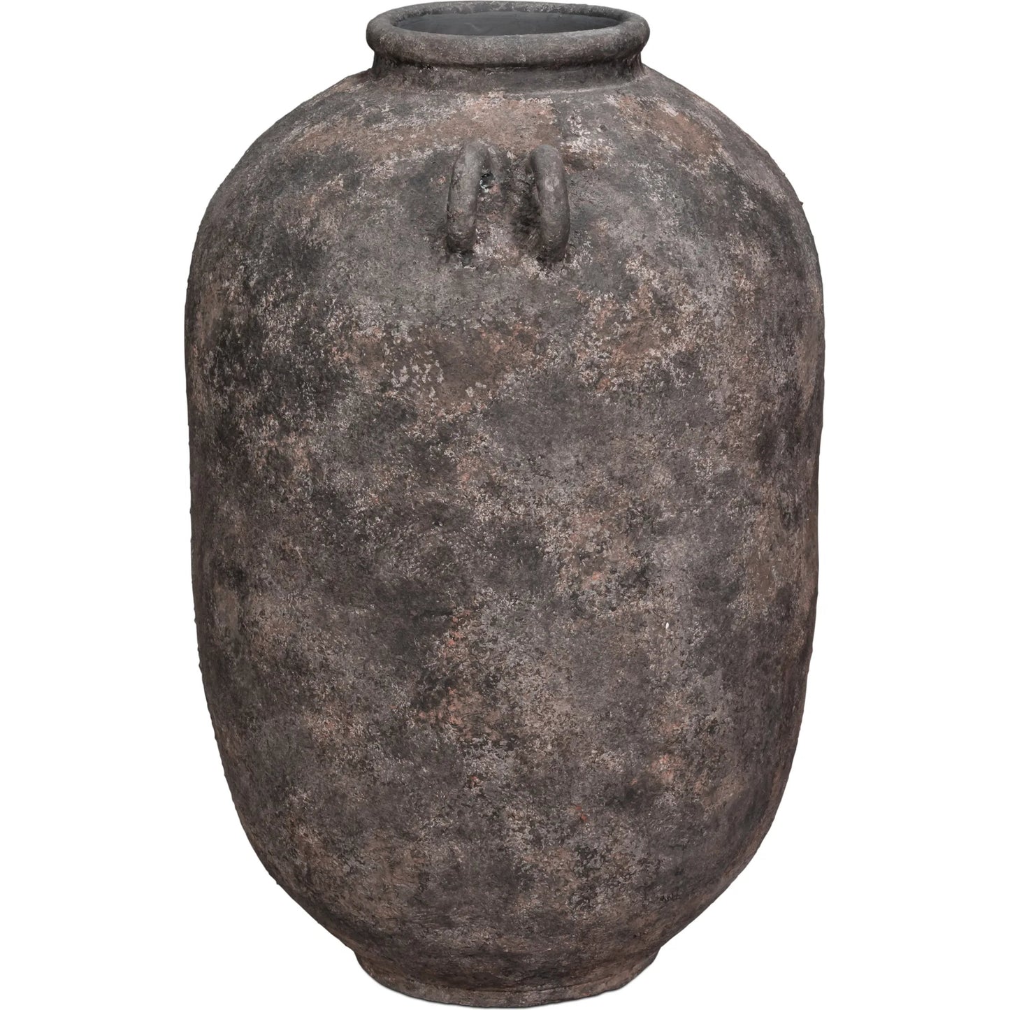 003 SI-2238613 | Additional Silo | De Velde Decorative Pot by Sarreid Ltd. in mottled black, terra cotta. Made from pottery in a unique style.