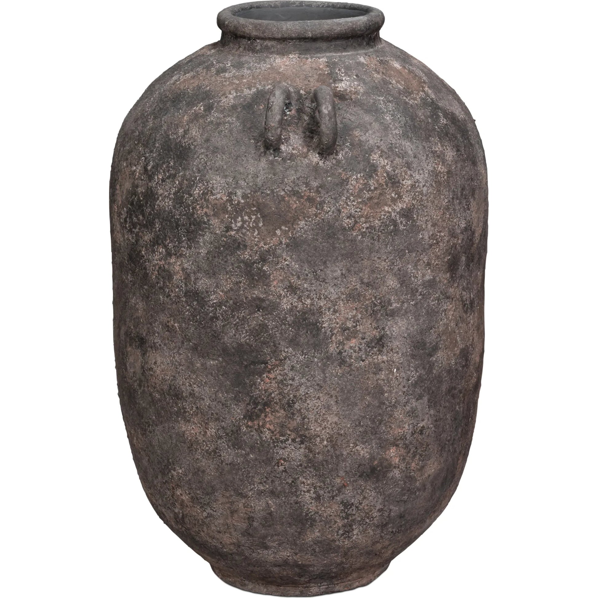 De Velde Decorative Pot by Sarreid Ltd. in mottled black, terra cotta. Made from pottery in a unique style.