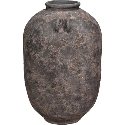De Velde Decorative Pot by Sarreid Ltd. in mottled black, terra cotta. Made from pottery in a unique style.
