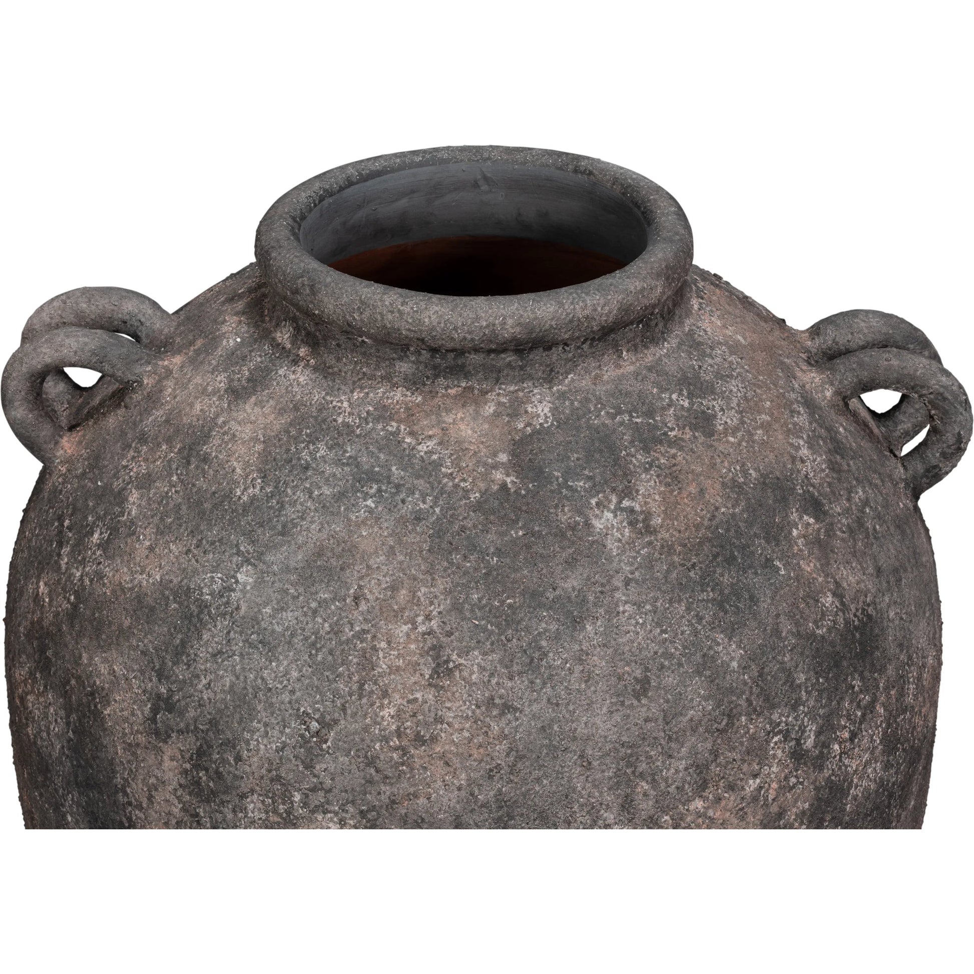 De Velde Decorative Pot by Sarreid Ltd. in mottled black, terra cotta. Made from pottery in a unique style.