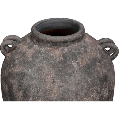 De Velde Decorative Pot by Sarreid Ltd. in mottled black, terra cotta. Made from pottery in a unique style.