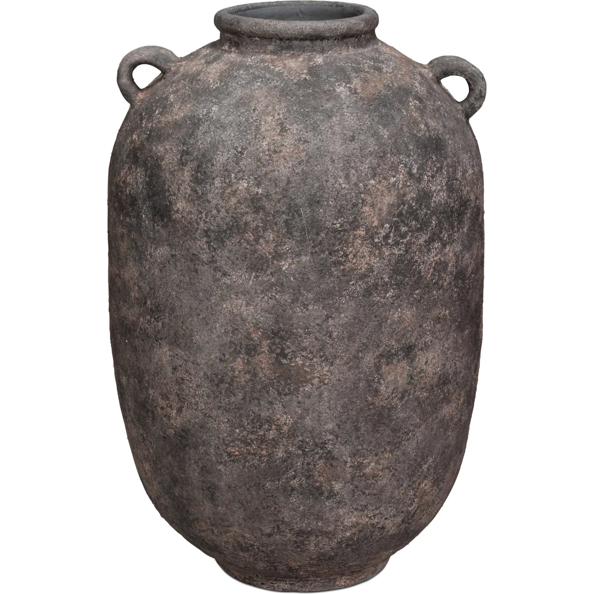 De Velde Decorative Pot by Sarreid Ltd. in mottled black, terra cotta. Made from pottery in a unique style.