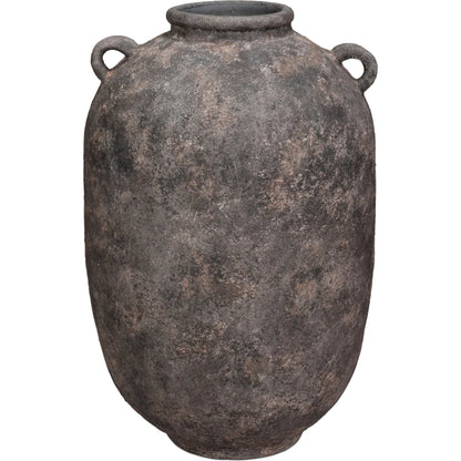 De Velde Decorative Pot by Sarreid Ltd. in mottled black, terra cotta. Made from pottery in a unique style.