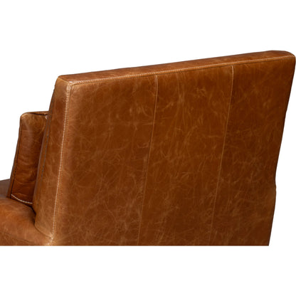 Dimity Distilled Leather Chair by Sarreid Ltd. in brown. Made from cuba brown leather, wood in a unique style.