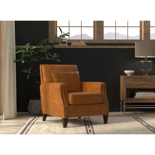 Dimity Distilled Leather Chair by Sarreid Ltd. in brown. Made from cuba brown leather, wood in a unique style.