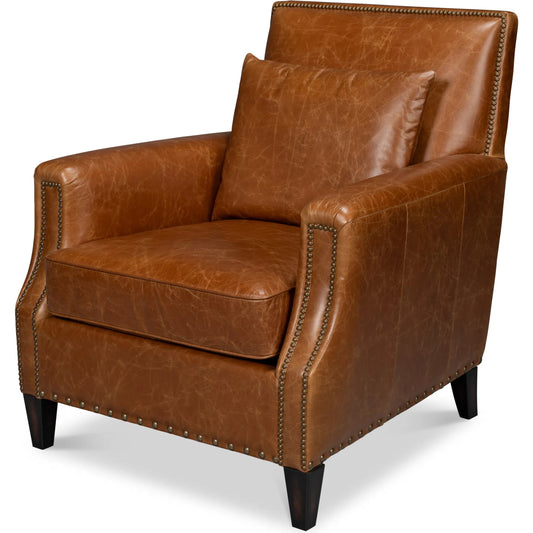 Dimity Distilled Leather Chair by Sarreid Ltd. in brown. Made from cuba brown leather, wood in a unique style.