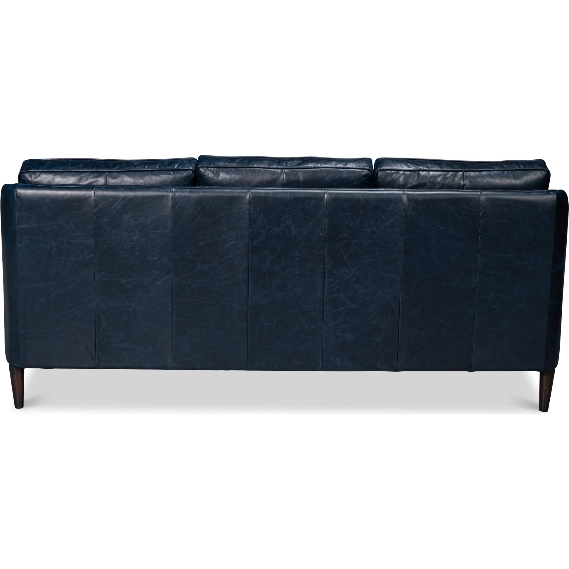 Alehandro Leather Sofa by Sarreid Ltd. in chateau blue. Made from leather, wood in a unique style.