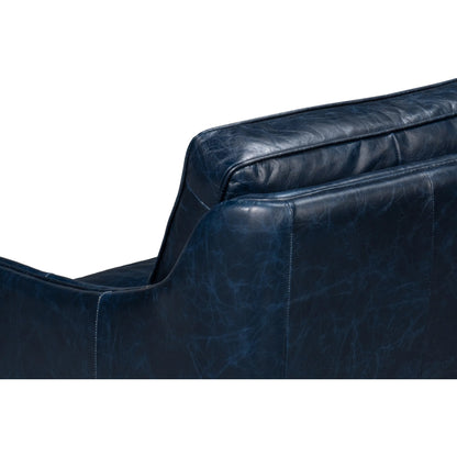 Alehandro Leather Sofa by Sarreid Ltd. in chateau blue. Made from leather, wood in a unique style.