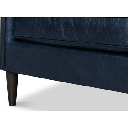 Alehandro Leather Sofa by Sarreid Ltd. in chateau blue. Made from leather, wood in a unique style.