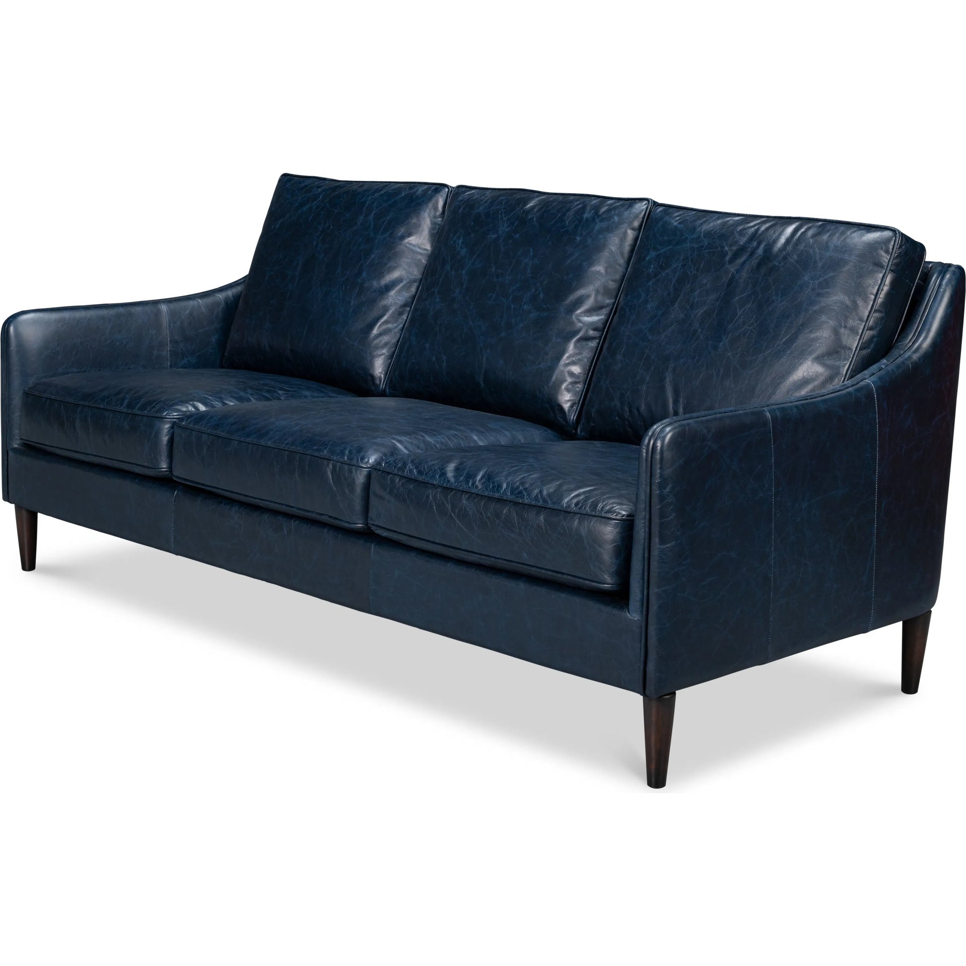 Alehandro Leather Sofa by Sarreid Ltd. in chateau blue. Made from leather, wood in a unique style.