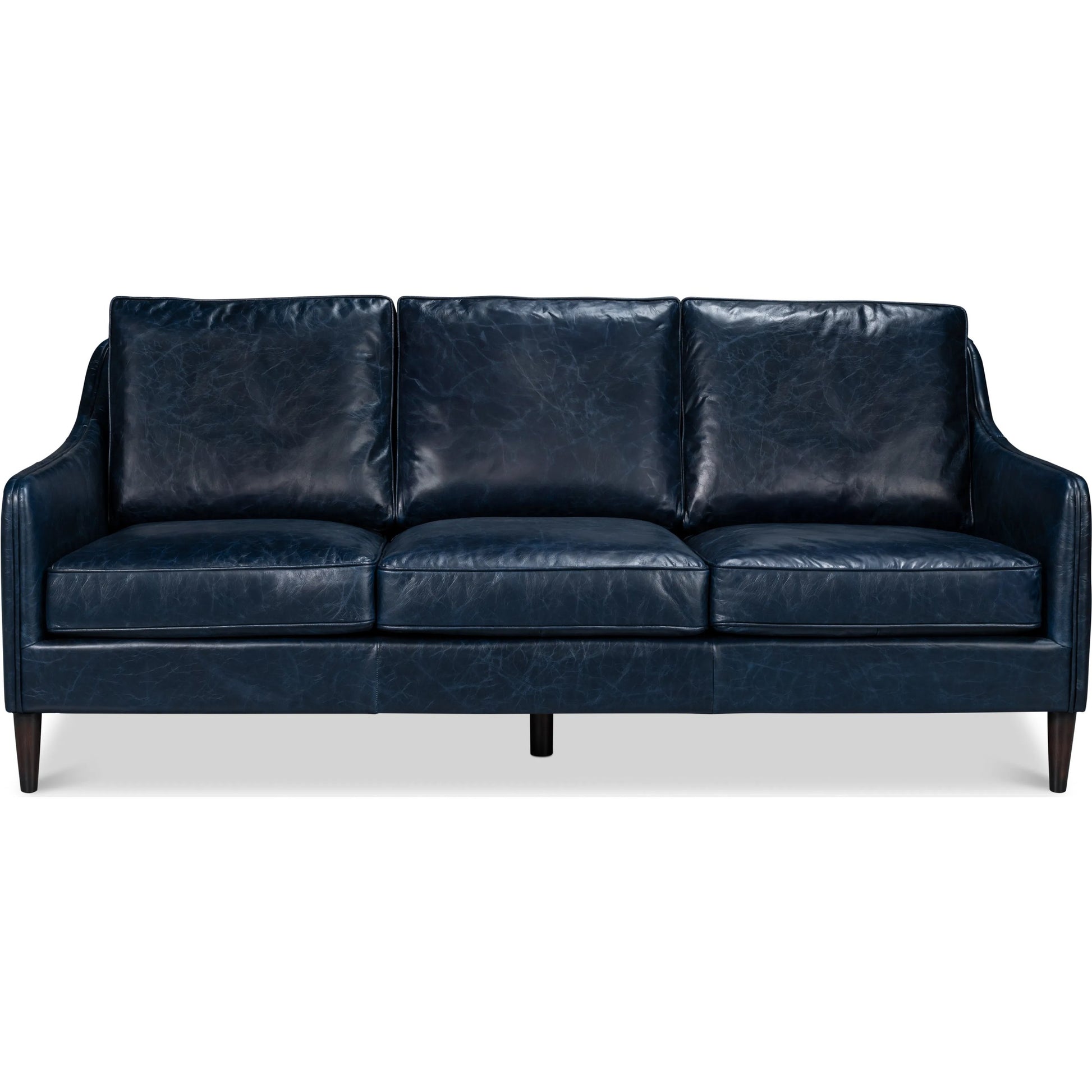 Alehandro Leather Sofa by Sarreid Ltd. in chateau blue. Made from leather, wood in a unique style.