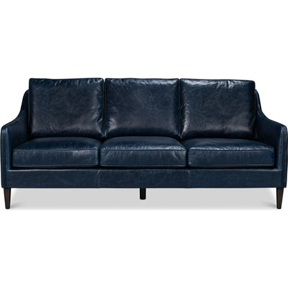 Alehandro Leather Sofa by Sarreid Ltd. in chateau blue. Made from leather, wood in a unique style.