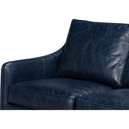 Alehandro Leather Sofa by Sarreid Ltd. in chateau blue. Made from leather, wood in a unique style.