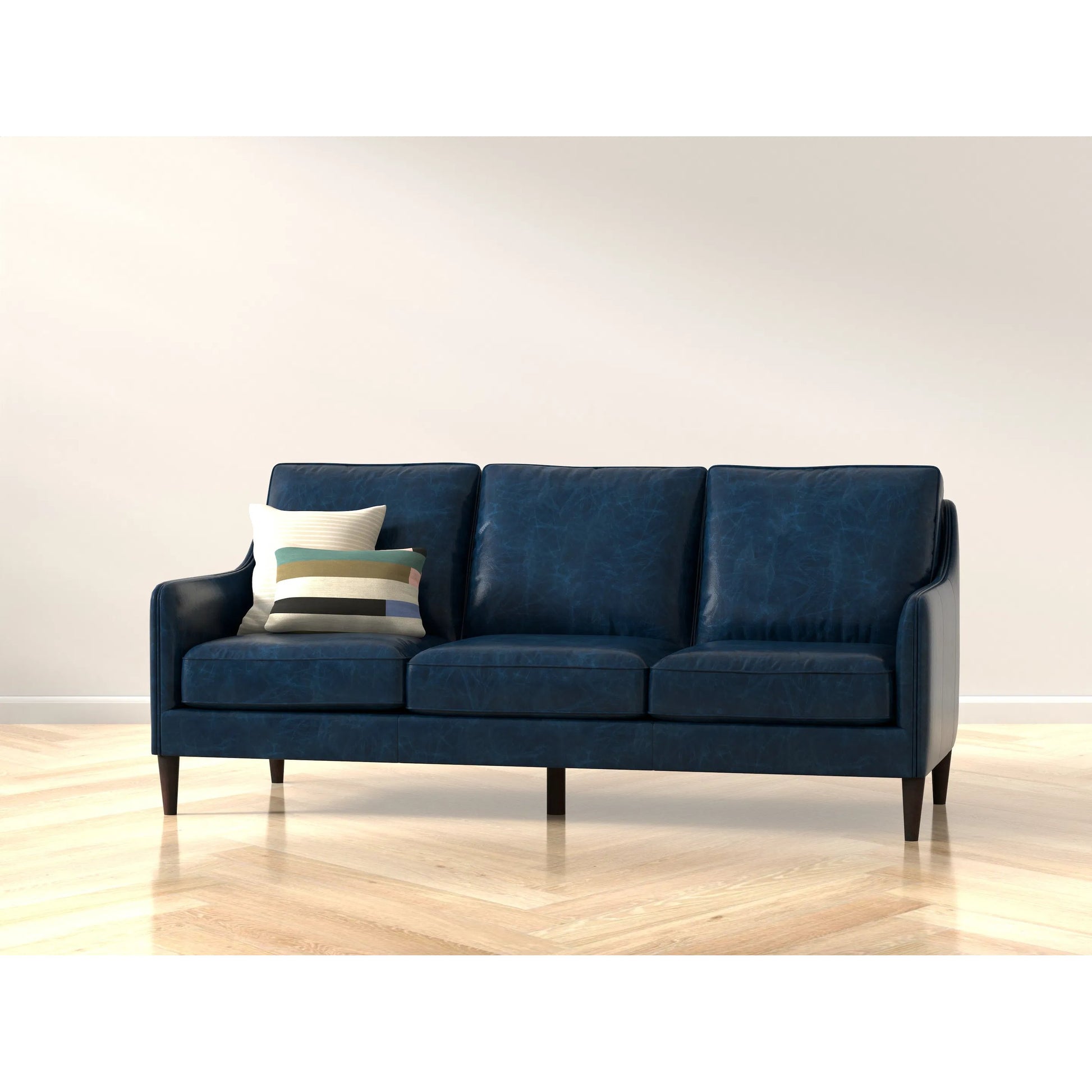 Alehandro Leather Sofa by Sarreid Ltd. in chateau blue. Made from leather, wood in a unique style.