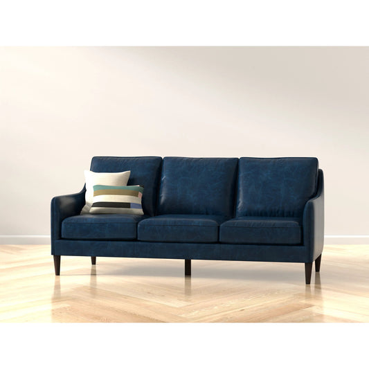 Alehandro Leather Sofa by Sarreid Ltd. in chateau blue. Made from leather, wood in a unique style.
