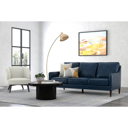 Alehandro Leather Sofa by Sarreid Ltd. in chateau blue. Made from leather, wood in a unique style.