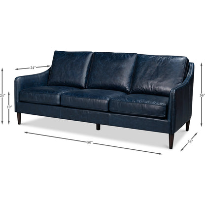 Alehandro Leather Sofa by Sarreid Ltd. in chateau blue. Made from leather, wood in a unique style.