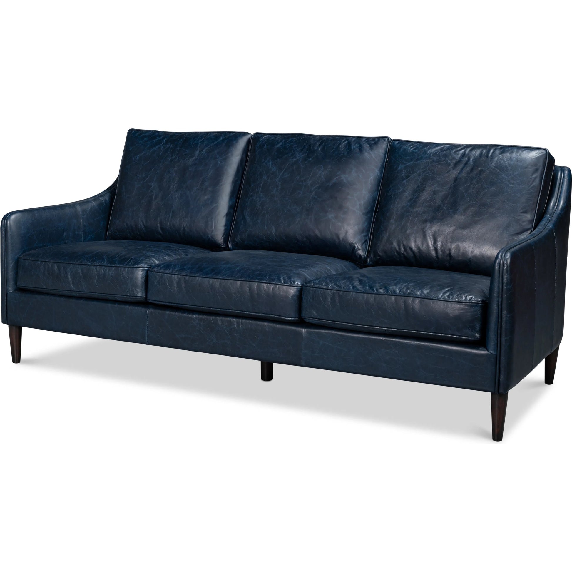 Alehandro Leather Sofa by Sarreid Ltd. in chateau blue. Made from leather, wood in a unique style.