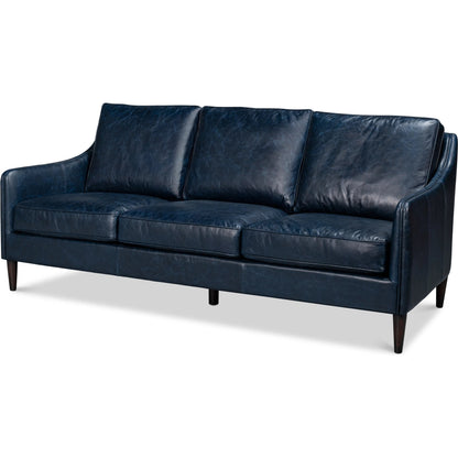 Alehandro Leather Sofa by Sarreid Ltd. in chateau blue. Made from leather, wood in a unique style.