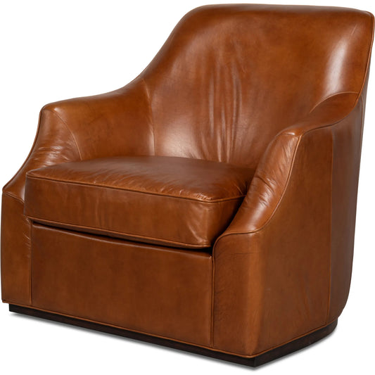 Parrish Distilled Leather Swivel Chair by Sarreid Ltd. in brown and swivel base. Made from unique in a unique style.
