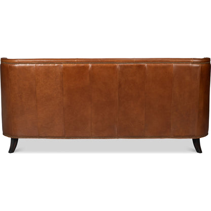 Philipe Distilled Leather Sofa by Sarreid Ltd. in havana brown. Made from leather in a traditional style.