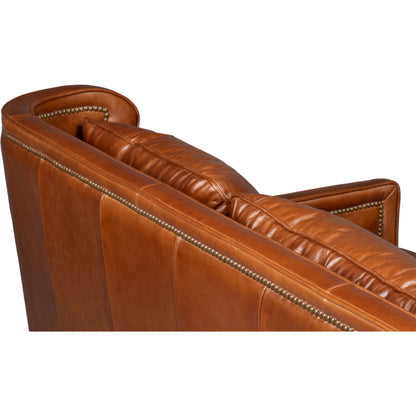 Philipe Distilled Leather Sofa by Sarreid Ltd. in havana brown. Made from leather in a traditional style.