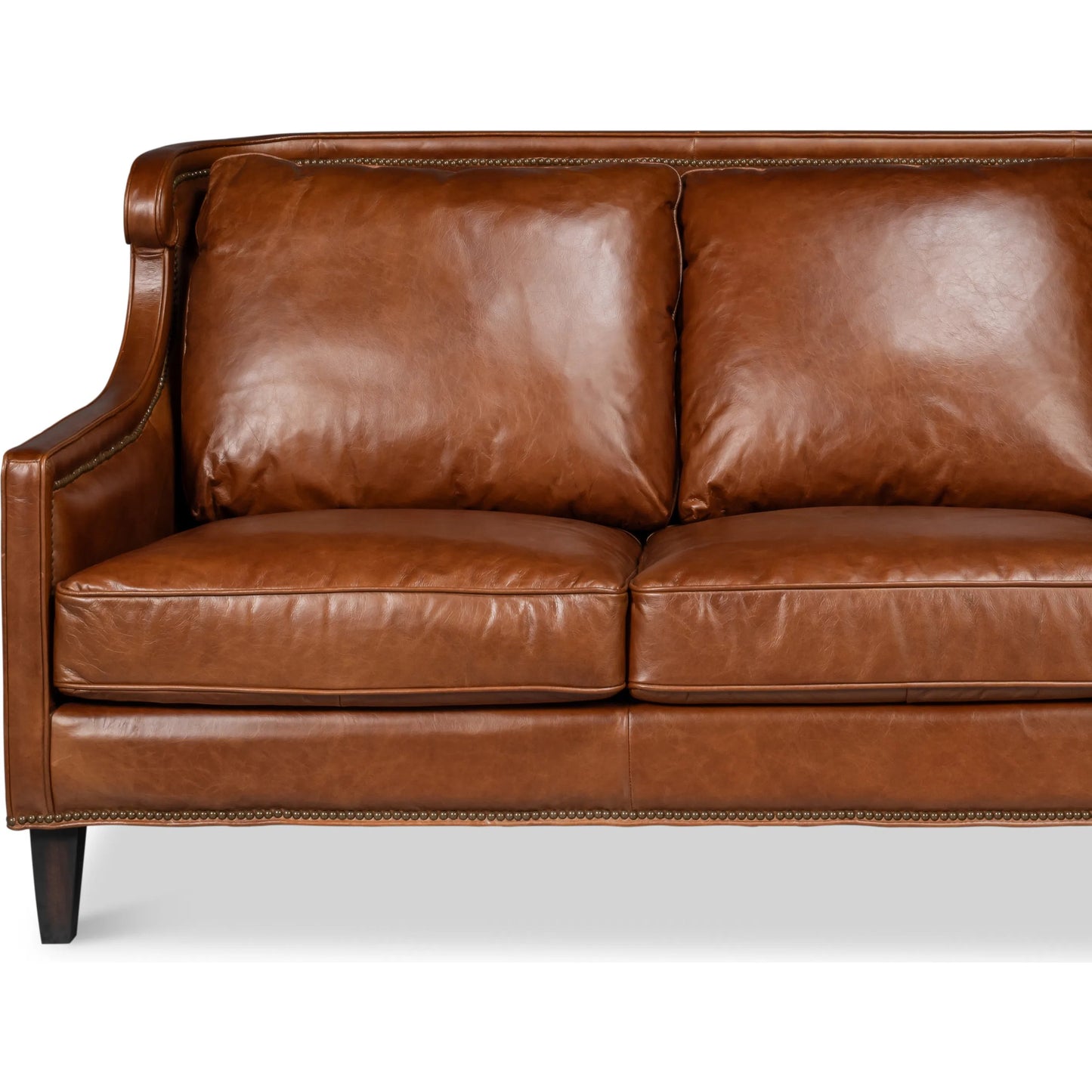 005 SI-2238618 | Additional Silo | Philipe Distilled Leather Sofa by Sarreid Ltd. in havana brown. Made from leather in a traditional style.