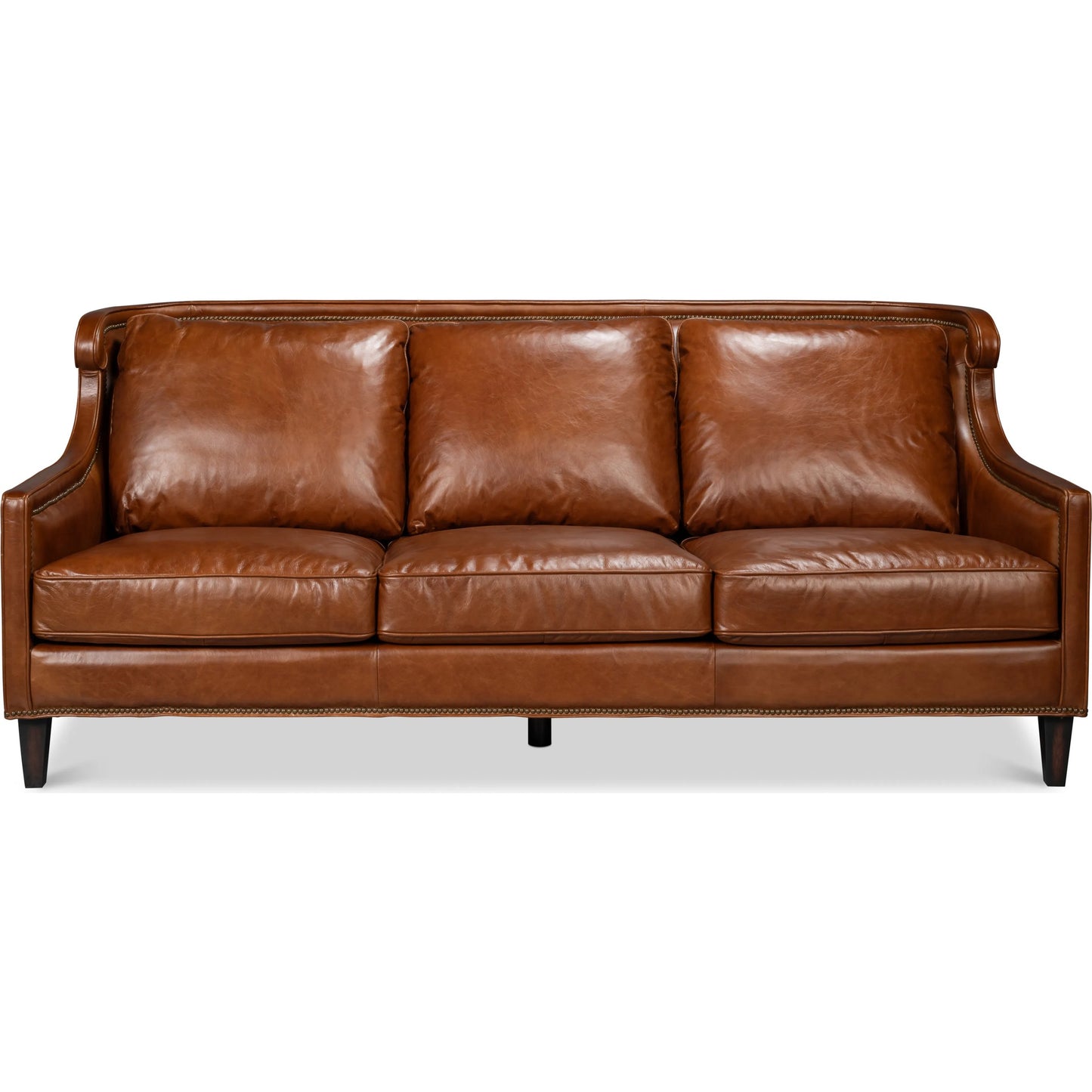 003 SI-2238618 | Additional Silo | Philipe Distilled Leather Sofa by Sarreid Ltd. in havana brown. Made from leather in a traditional style.