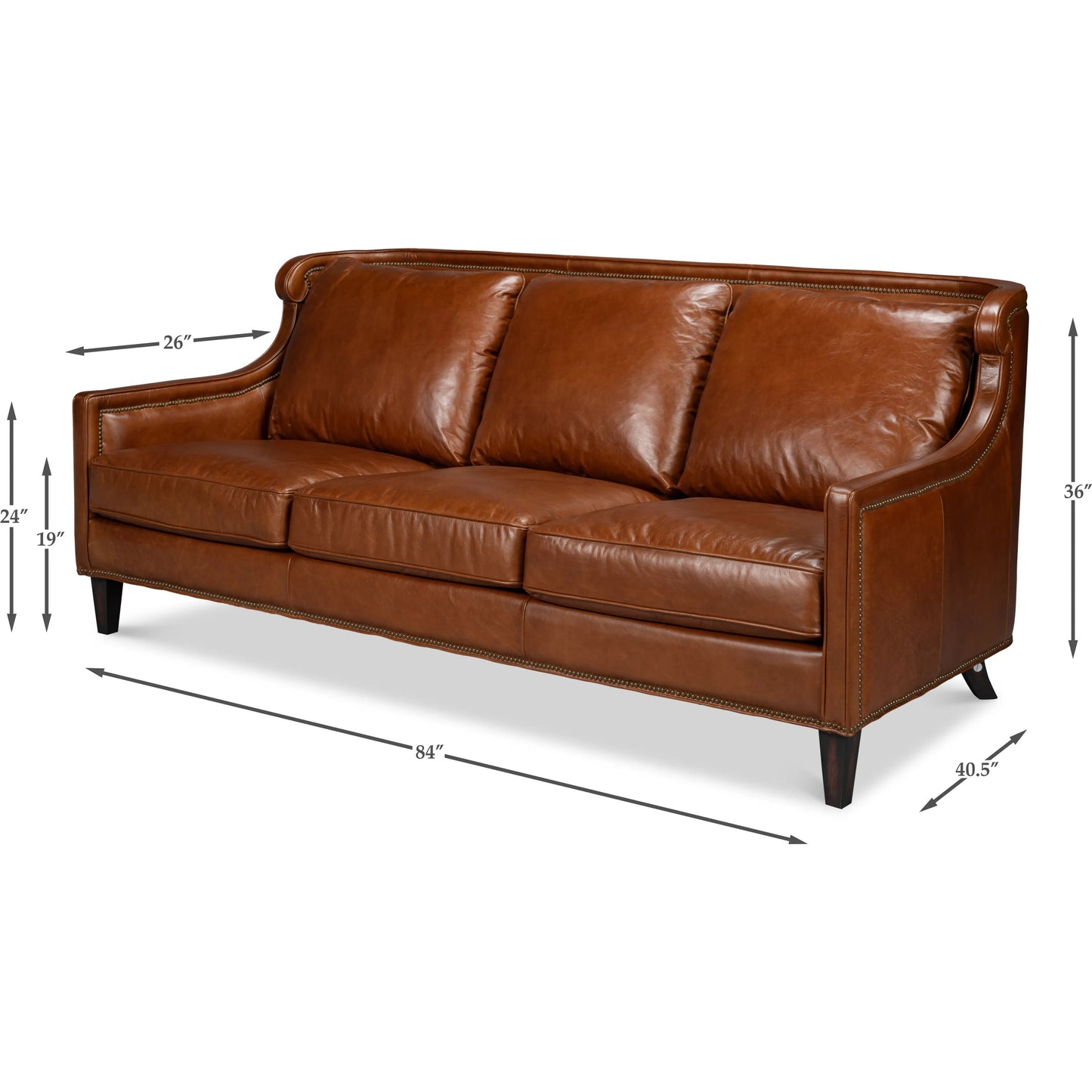006 SI-2238618 | Additional Silo | Philipe Distilled Leather Sofa by Sarreid Ltd. in havana brown. Made from leather in a traditional style.