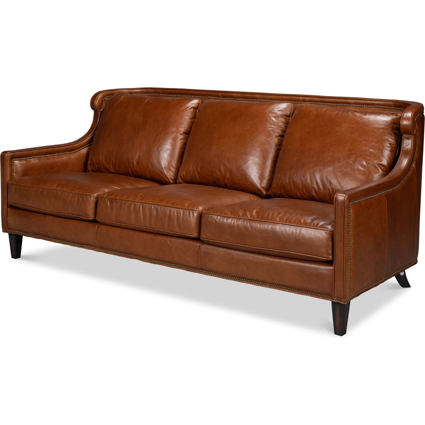 001 SI-2238618 | Primary Silo | Philipe Distilled Leather Sofa by Sarreid Ltd. in havana brown. Made from leather in a traditional style.