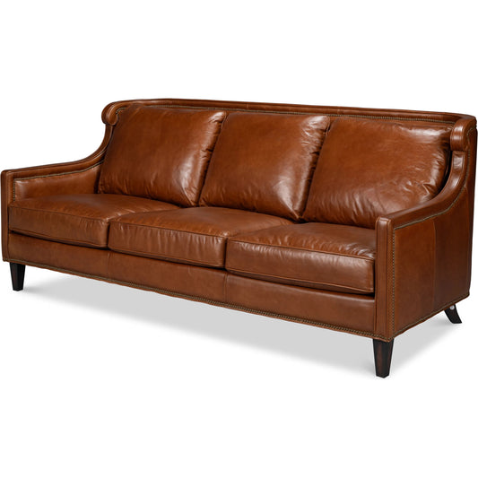 Philipe Distilled Leather Sofa by Sarreid Ltd. in havana brown. Made from leather in a unique style.