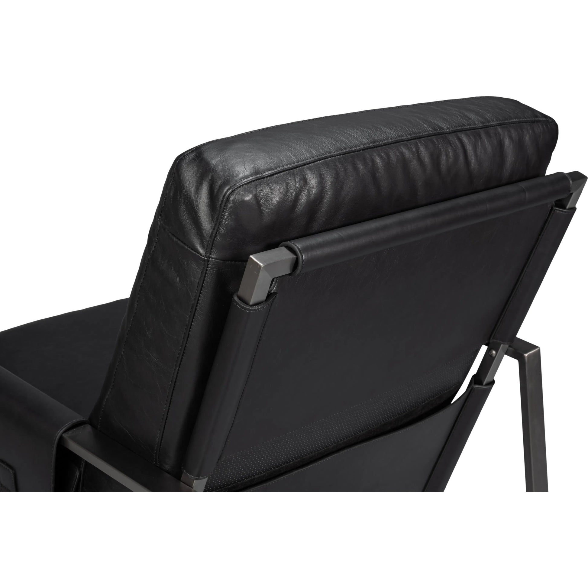 Edmonds Distilled Leather Chair by Sarreid Ltd. in onyx black. Made from leather, iron in a unique style.