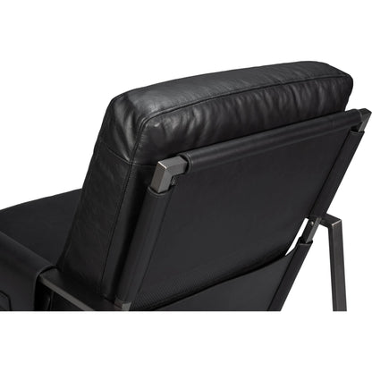 Edmonds Distilled Leather Chair by Sarreid Ltd. in onyx black. Made from leather, iron in a unique style.