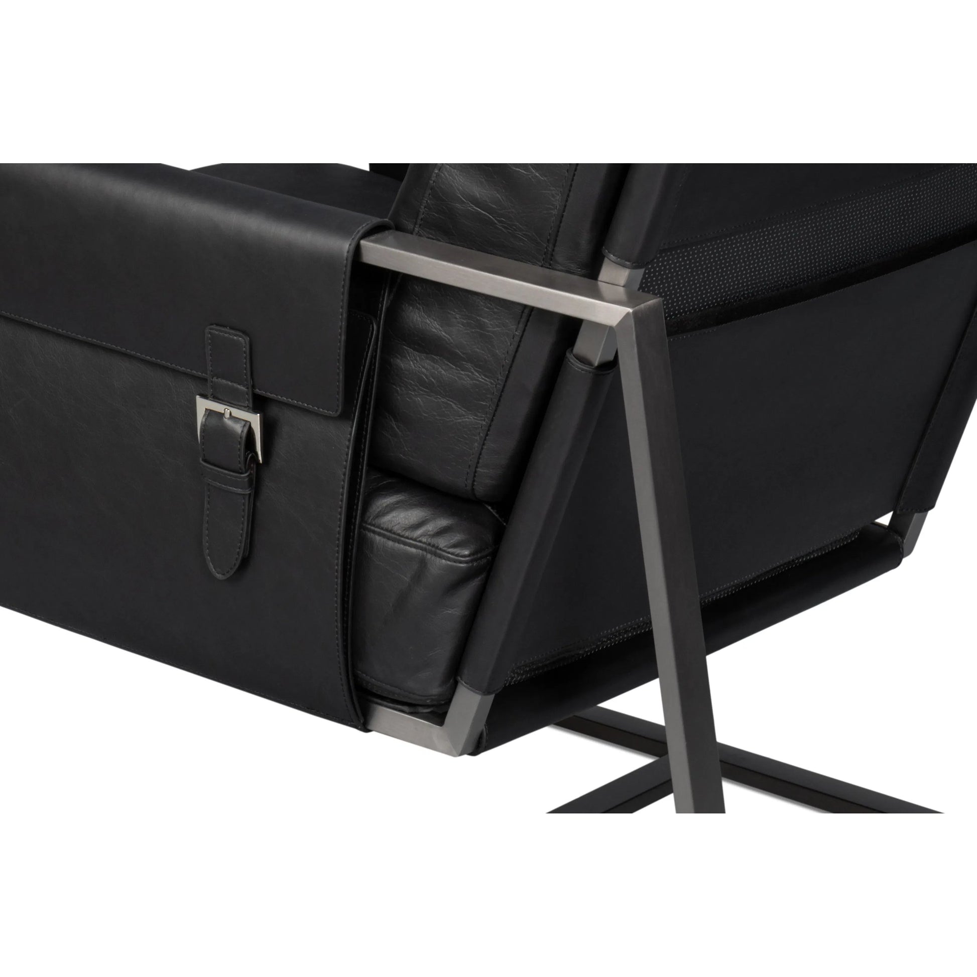 Edmonds Distilled Leather Chair by Sarreid Ltd. in onyx black. Made from leather, iron in a unique style.
