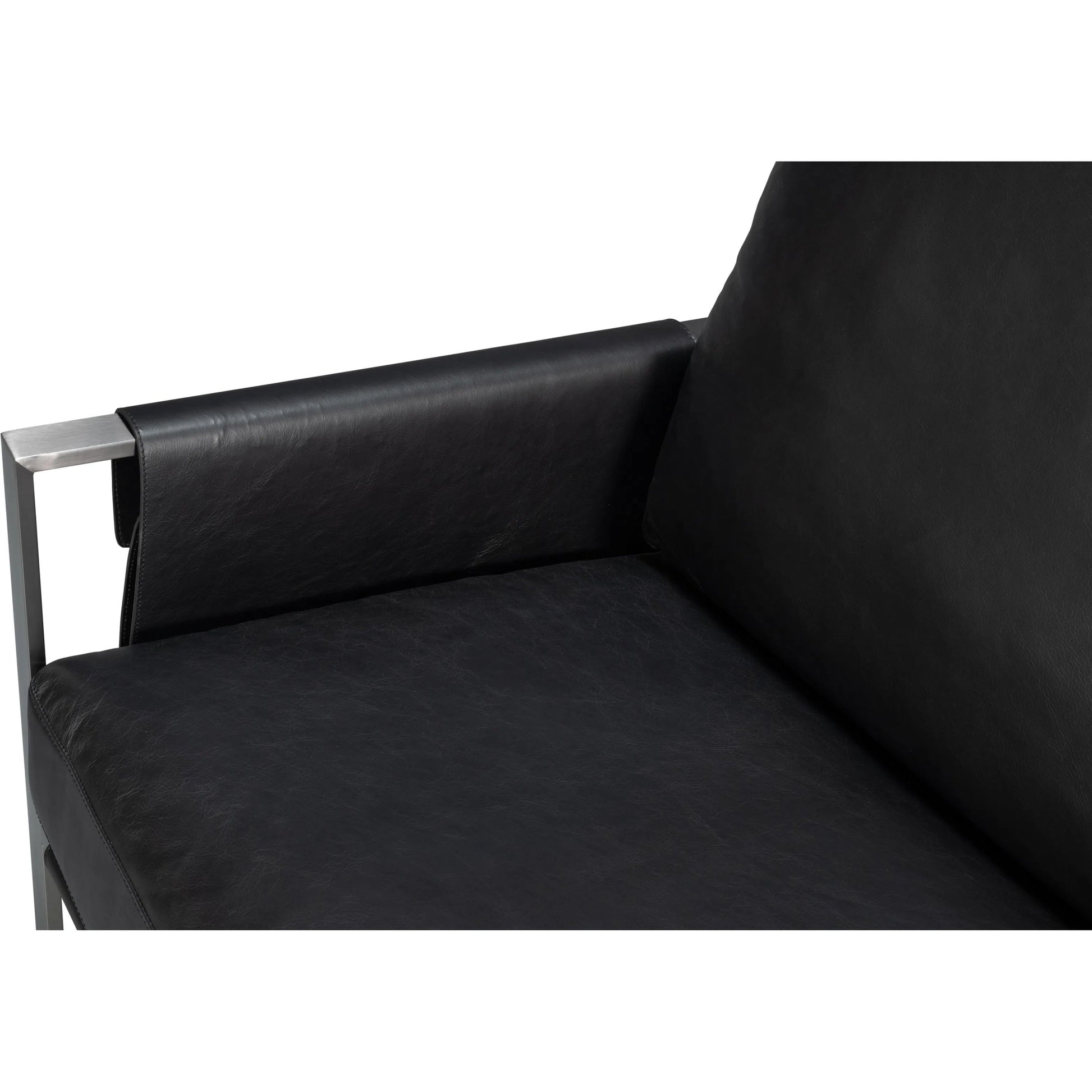 Edmonds Distilled Leather Chair by Sarreid Ltd. in onyx black. Made from leather, iron in a unique style.