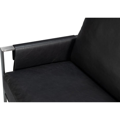 Edmonds Distilled Leather Chair by Sarreid Ltd. in onyx black. Made from leather, iron in a unique style.